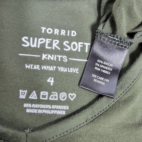 Torrid Super Soft Knits Green Top Plus Size 4X Short Sleeve V-Neck Pullover - Picture 3 of 4
